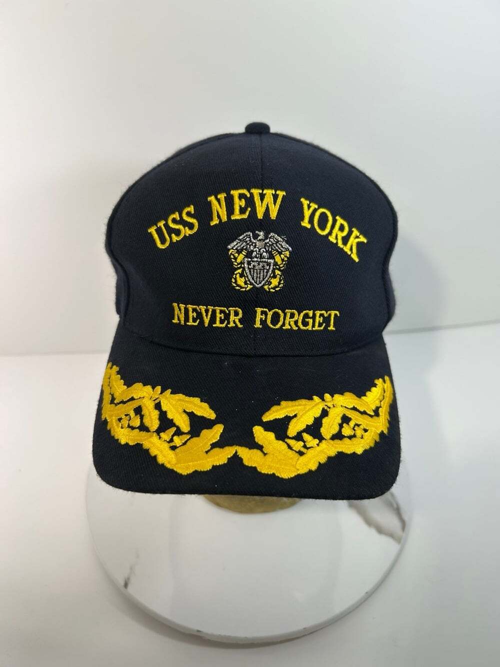 Vintage U.S.S. New York NEVER FORGOT Navy Blue Cap with yellow embroidery